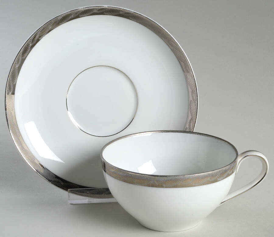 Silver Lichen Flat Cup & Saucer Set by Fukagawa-1