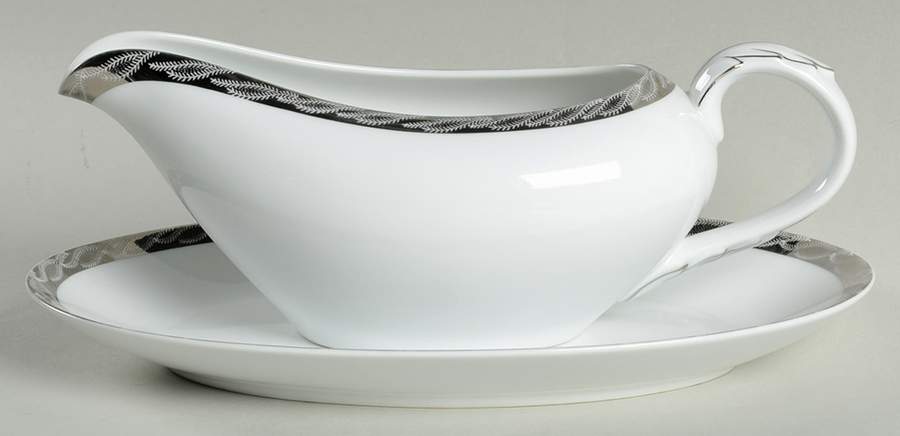 Silver Lichen Gravy Boat & Underplate/Relish by Fukagawa-1