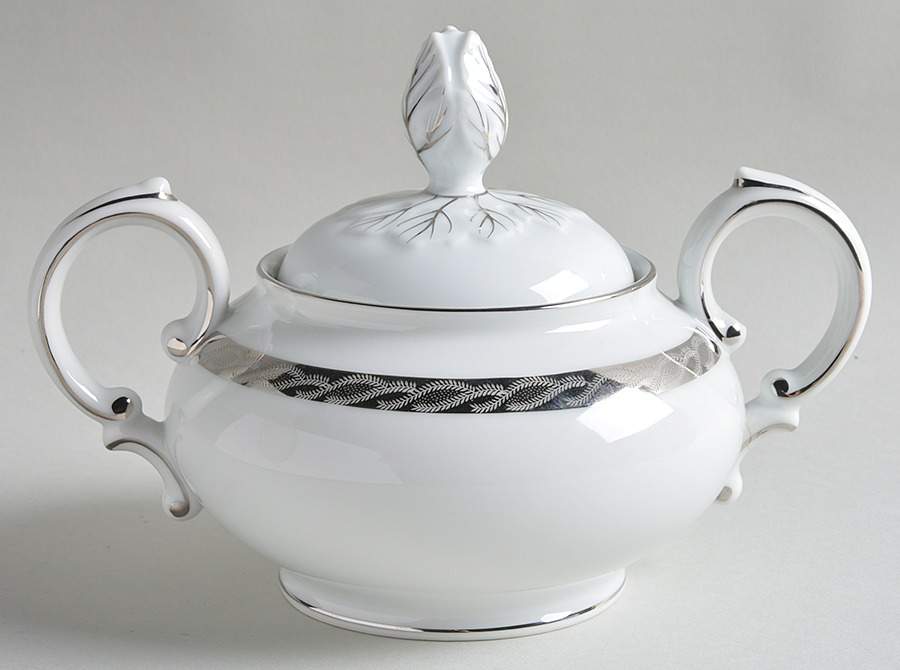 Silver Lichen Sugar Bowl & Lid by Fukagawa-1