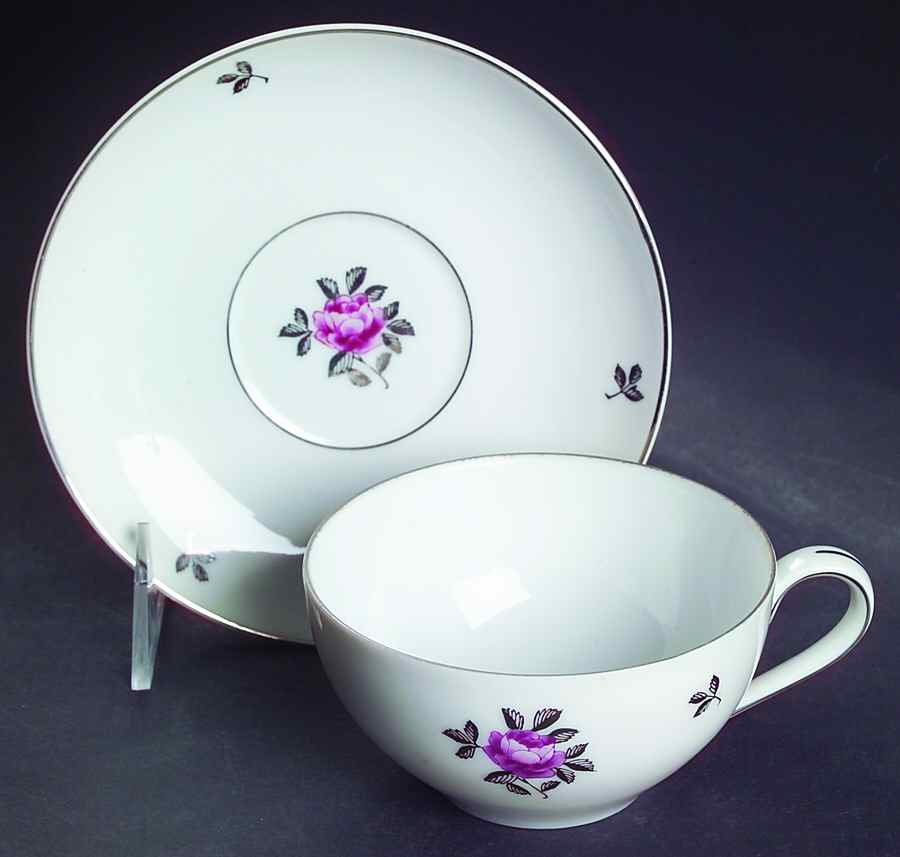 Silver Rose Flat Cup & Saucer Set by Fukagawa-1