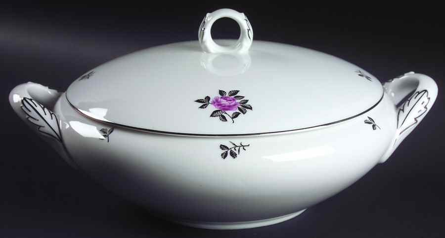 Silver Rose Round Covered Vegetable by Fukagawa-1