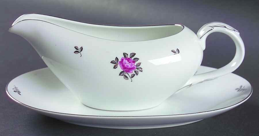 Silver Rose Gravy Boat & Underplate/Relish by Fukagawa-1
