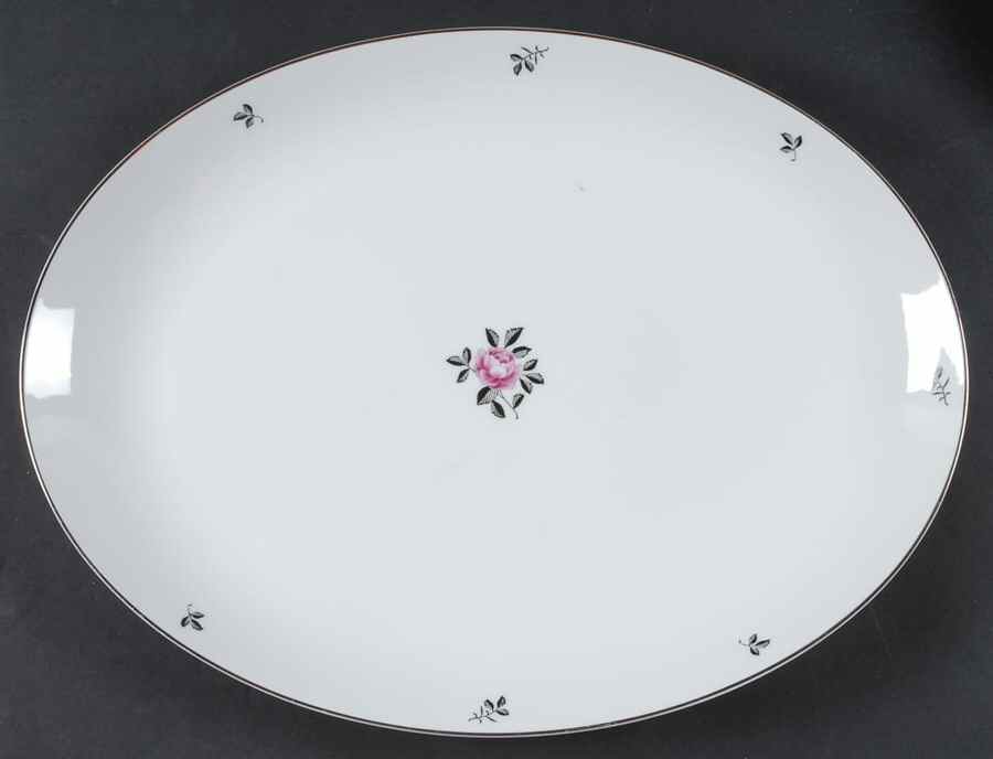 Silver Rose 16" Oval Serving Platter by Fukagawa-1