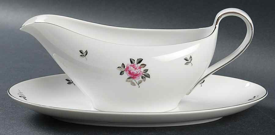 Silver Rose Gravy Boat & Underplate/Relish by Fukagawa-1