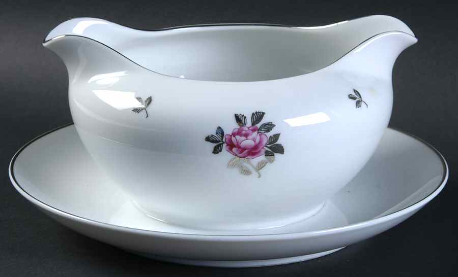 Silver Rose Gravy Boat with Attached Underplate by Fukagawa-1