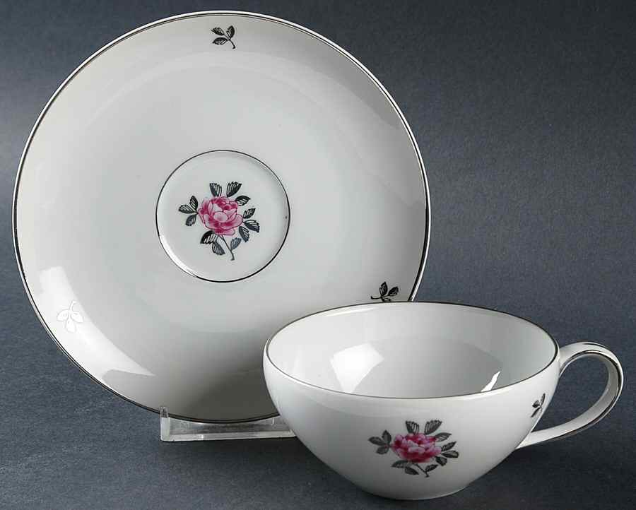 Silver Rose Flat Cup & Saucer Set by Fukagawa-1