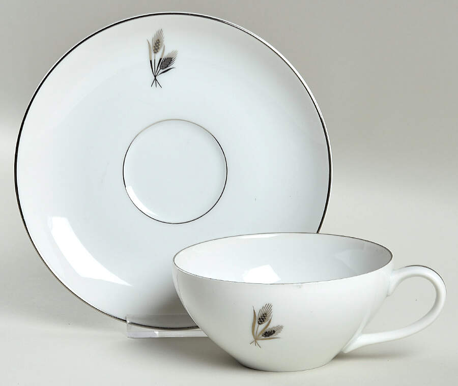 Silver Wheat Flat Cup & Saucer Set by Fukagawa-1