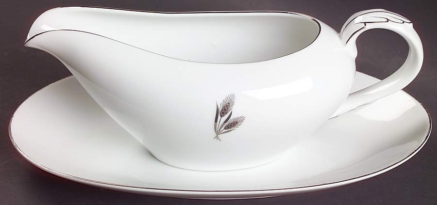 Silver Wheat Gravy Boat & Underplate/Relish by Fukagawa-1