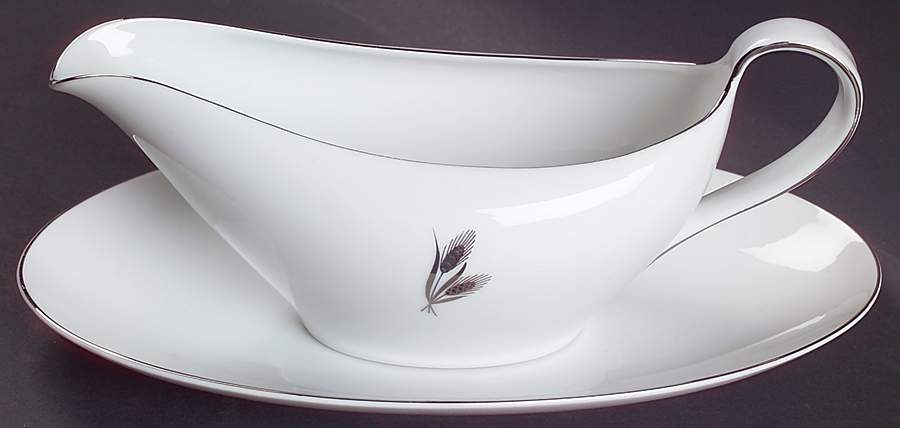 Silver Wheat Gravy Boat & Underplate/Relish by Fukagawa-1
