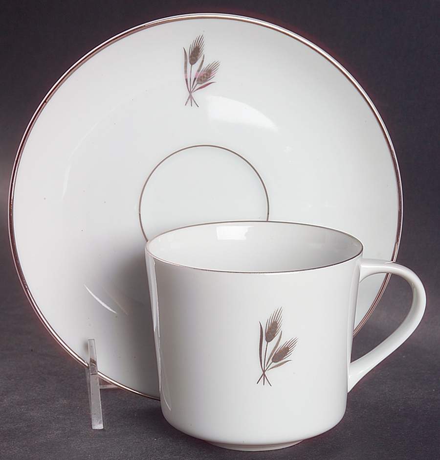 Silver Wheat Flat Cup & Saucer Set by Fukagawa-1