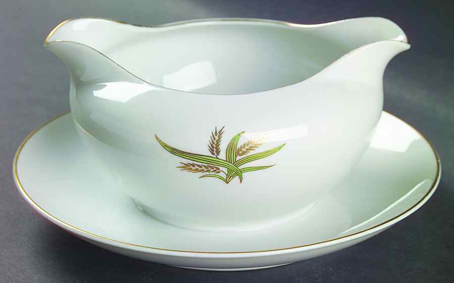 Wheat Gravy Boat with Attached Underplate by Fukagawa-1
