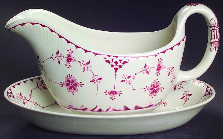 Denmark Pink Gravy Boat & Underplate/Relish by Furnivals-1