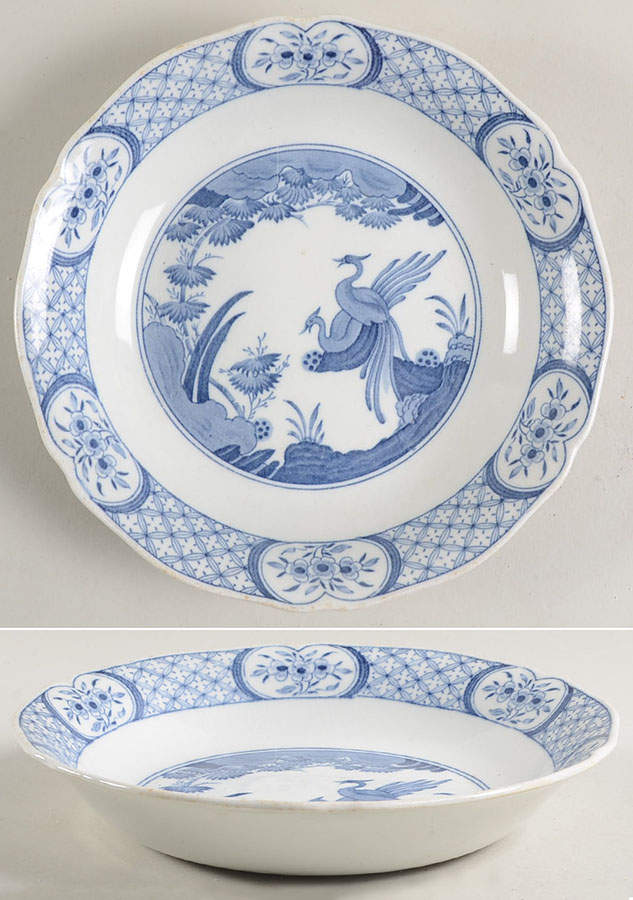 Old Chelsea Blue (Blue Birds, Flowers) Coupe Soup Bowl by Furnivals-1