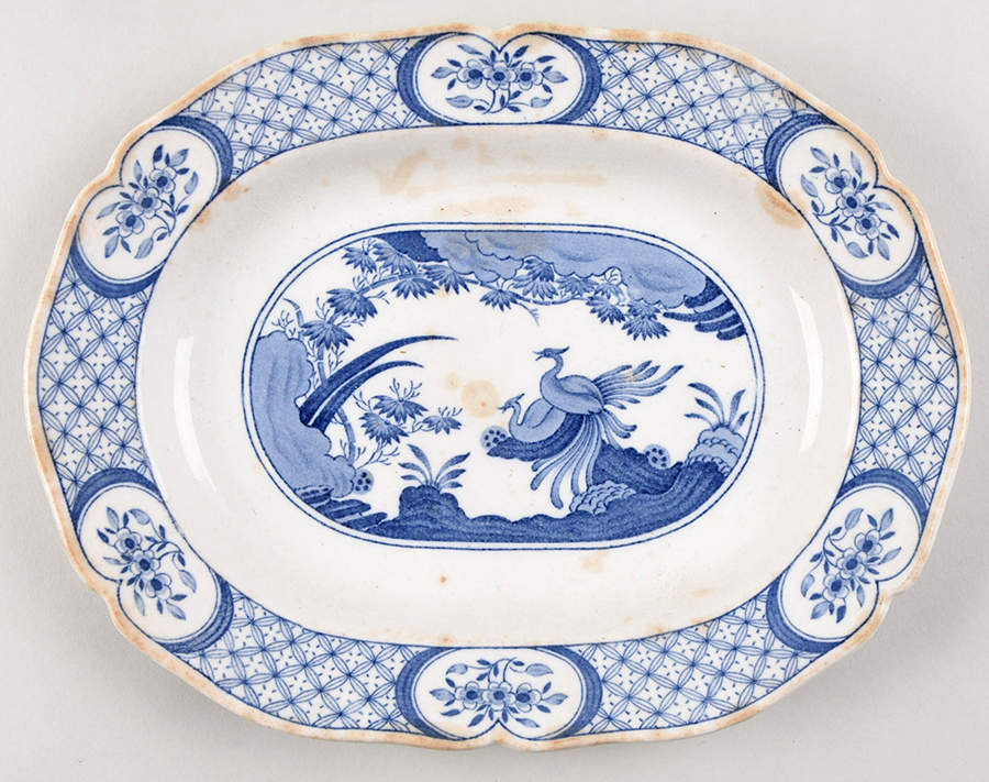 Old Chelsea Blue (Blue Birds, Flowers) 9" Oval Serving Platter by Furnivals-1