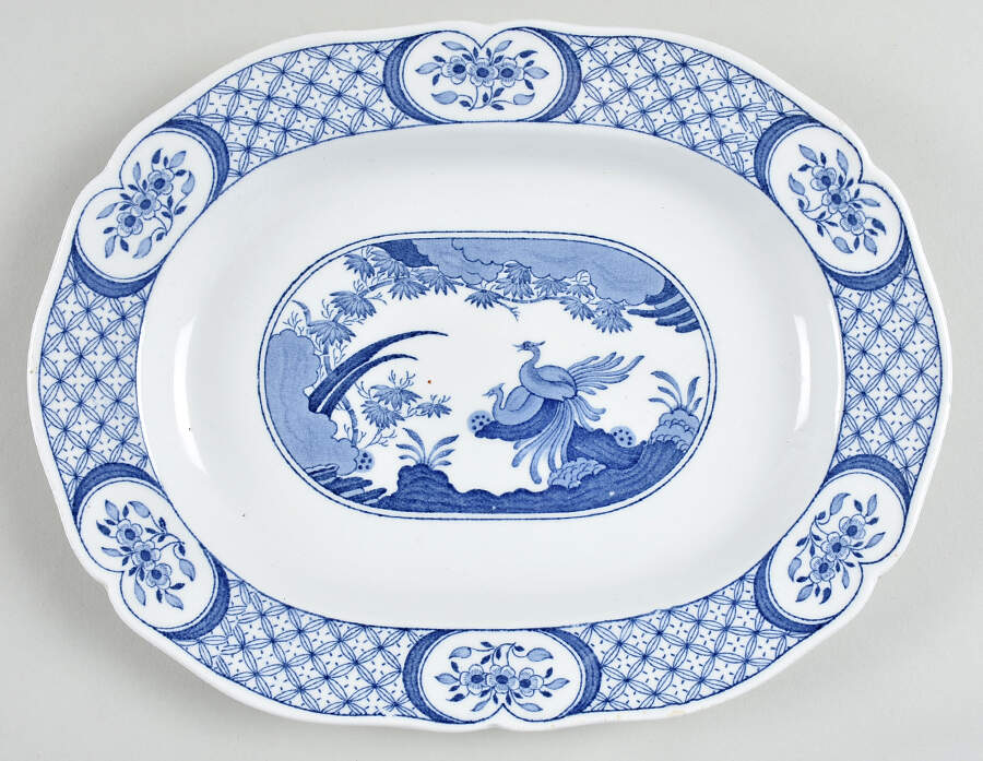 Old Chelsea Blue (Blue Birds, Flowers) 10" Oval Serving Platter by Furnivals-1