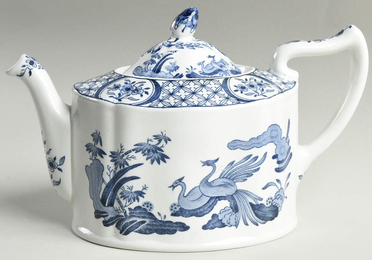 Old Chelsea Blue (Blue Birds, Flowers) Teapot & Lid by Furnivals-1