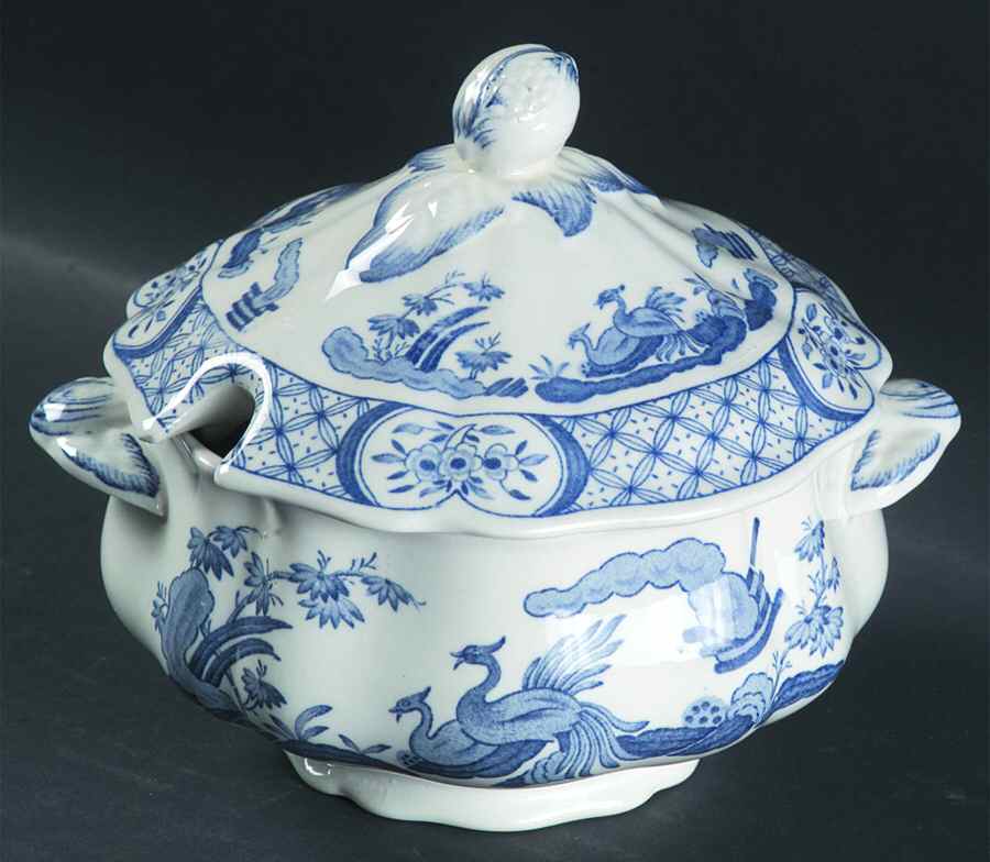 Old Chelsea Blue (Blue Birds, Flowers) Sauce Boat & Lid by Furnivals-1