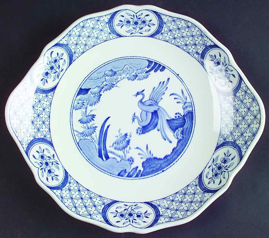 Old Chelsea Blue (Blue Birds, Flowers) Handled Cake Plate by Furnivals-1