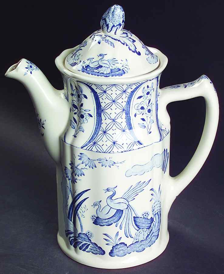 Old Chelsea Blue (Blue Birds, Flowers) Coffee Pot & Lid by Furnivals-1