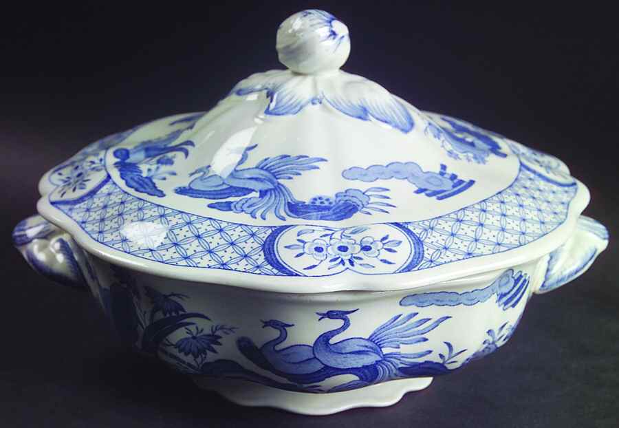 Old Chelsea Blue (Blue Birds, Flowers) Round Covered Vegetable by Furnivals-1