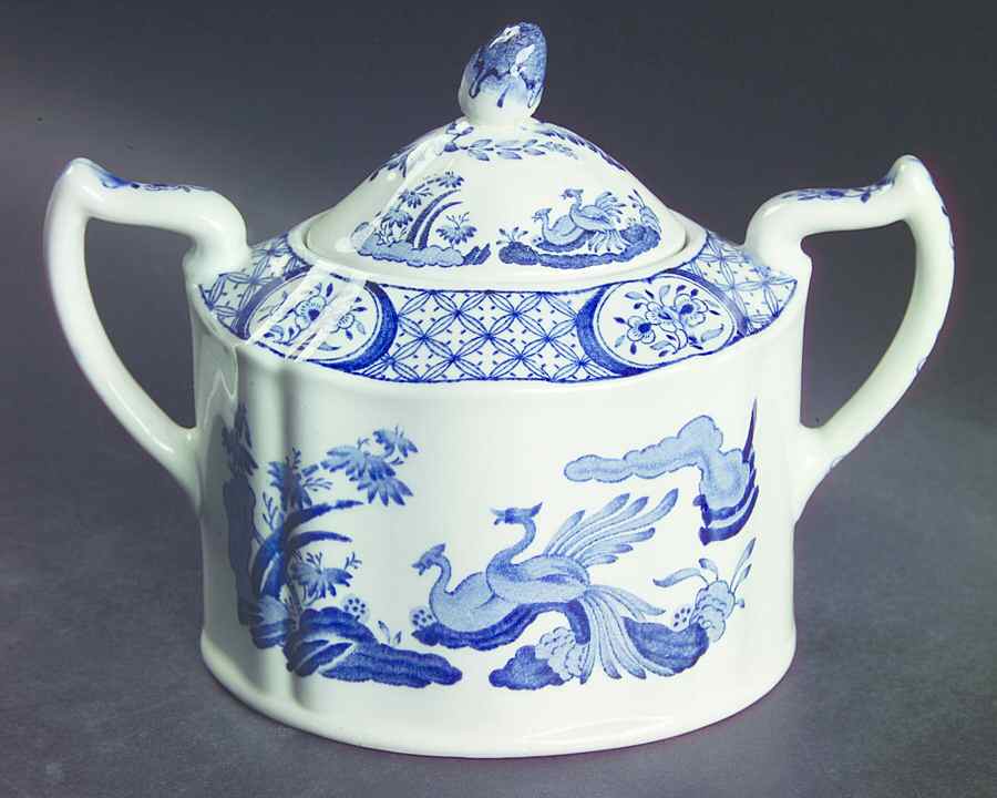 Old Chelsea Blue (Blue Birds, Flowers) Sugar Bowl & Lid by Furnivals-1