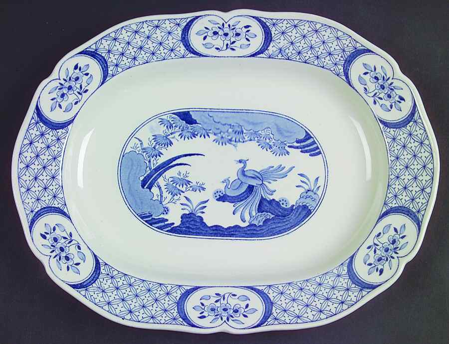 Old Chelsea Blue (Blue Birds, Flowers) 12" Oval Serving Platter by Furnivals-1