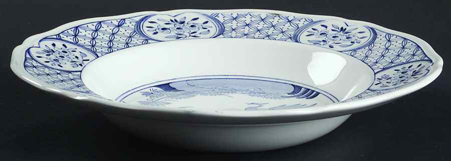 Old Chelsea Blue (Blue Birds, Flowers) Large Rim Soup Bowl by Furnivals-1