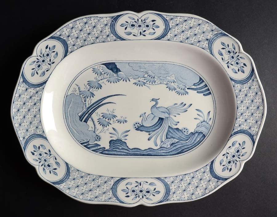 Old Chelsea Blue (Blue Birds, Flowers) 13" Oval Serving Platter by Furnivals-1