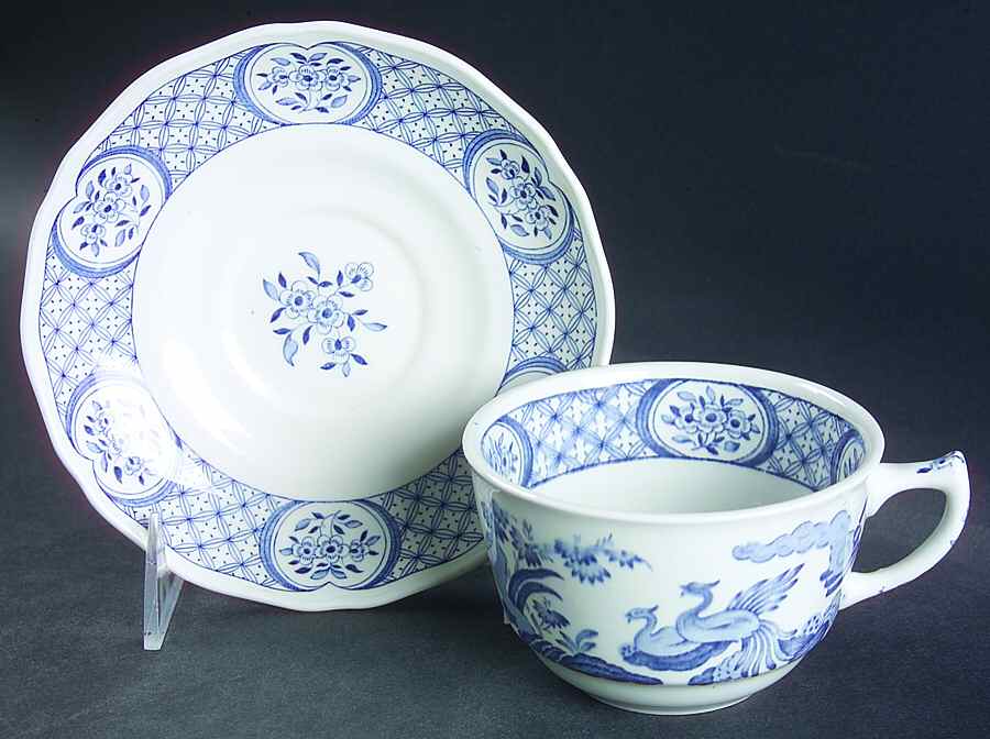 Old Chelsea Blue (Blue Birds, Flowers) Oversized Cup & Saucer Set by Furnivals-1