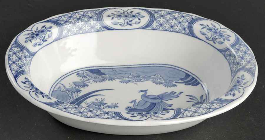 Old Chelsea Blue (Blue Birds, Flowers) 8" Oval Vegetable Bowl by Furnivals-1