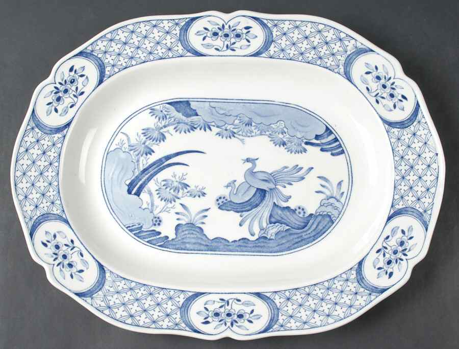 Old Chelsea Blue (Blue Birds, Flowers) 15" Oval Serving Platter by Furnivals-1