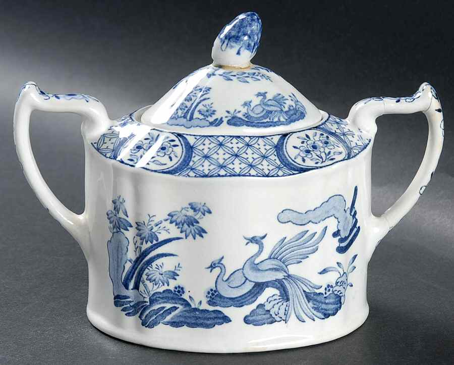 Old Chelsea Blue (Blue Birds, Flowers) Sugar Bowl & Lid by Furnivals-1