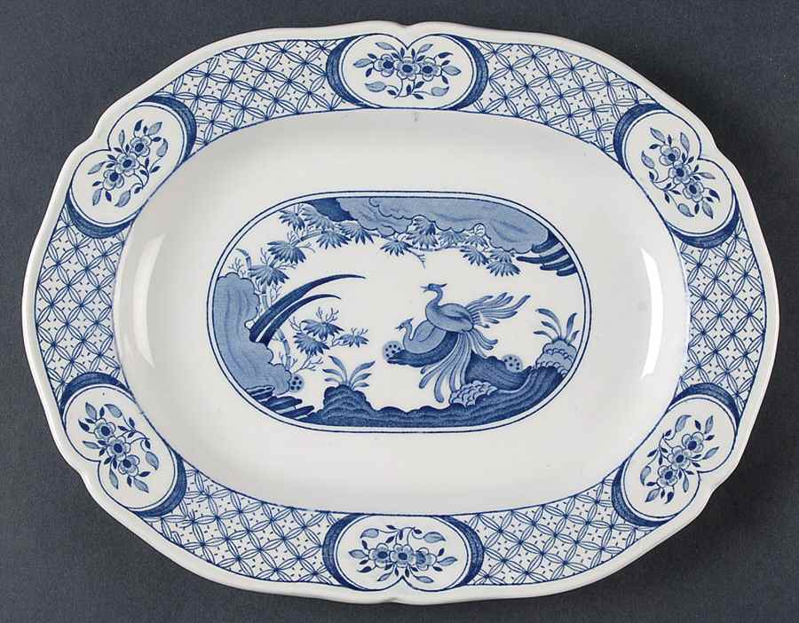 Old Chelsea Blue (Blue Birds, Flowers) 11" Oval Serving Platter by Furnivals-1