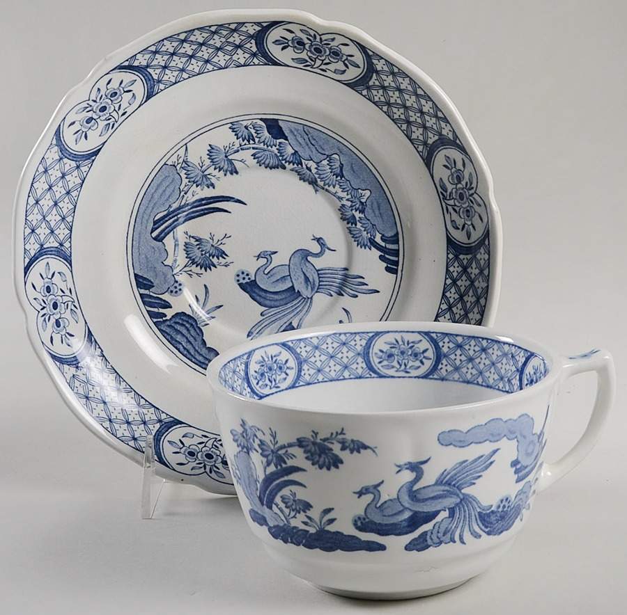 Old Chelsea Blue (Blue Birds, Flowers) Breakfast Cup & Saucer Set by Furnivals-1
