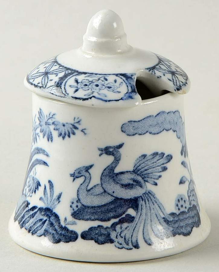 Old Chelsea Blue (Blue Birds, Flowers) Mustard Jar & Lid by Furnivals-1