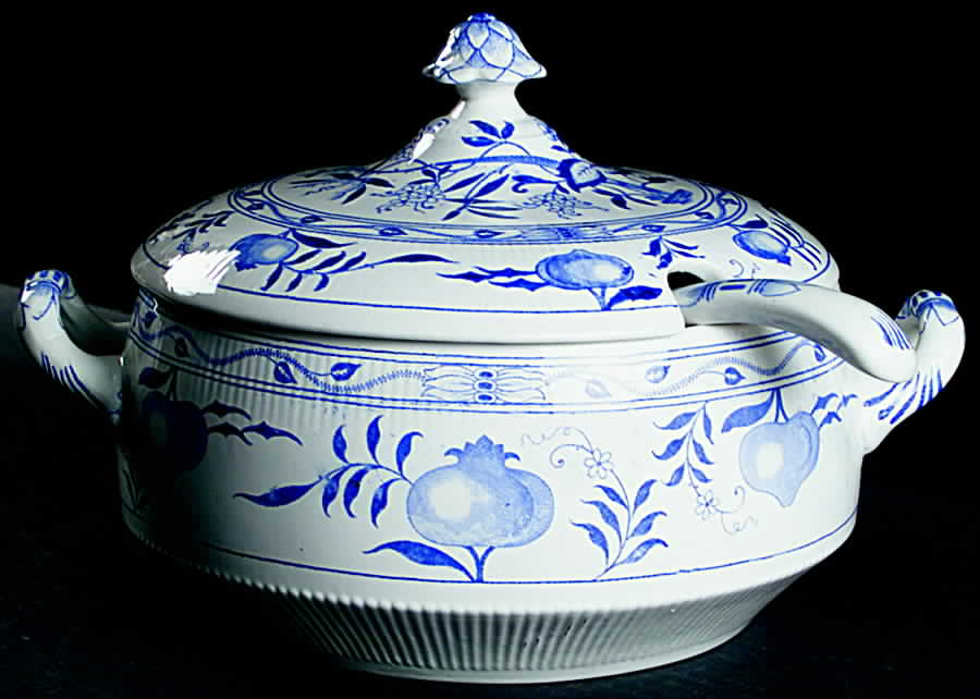 Onion Blue Tureen & Lid w/Ladle by Furnivals-1