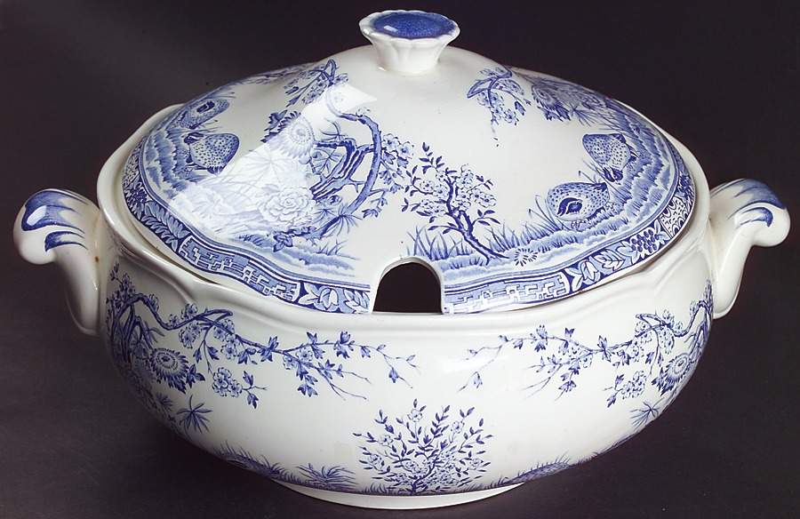 Quail Blue (Round Quail Backstamp) Tureen & Lid by Furnivals-1