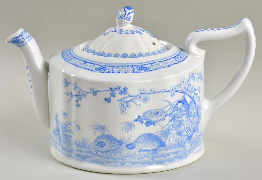 Quail Blue (Round Quail Backstamp) Teapot & Lid by Furnivals-1