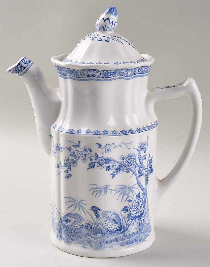 Quail Blue (Round Quail Backstamp) Coffee Pot & Lid by Furnivals-1