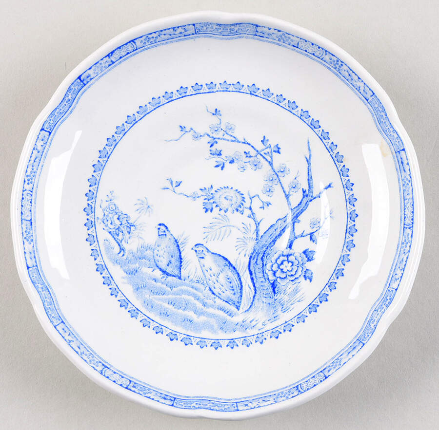 Quail Blue (Round Quail Backstamp) Saucer for Bouillon Cup by Furnivals-1