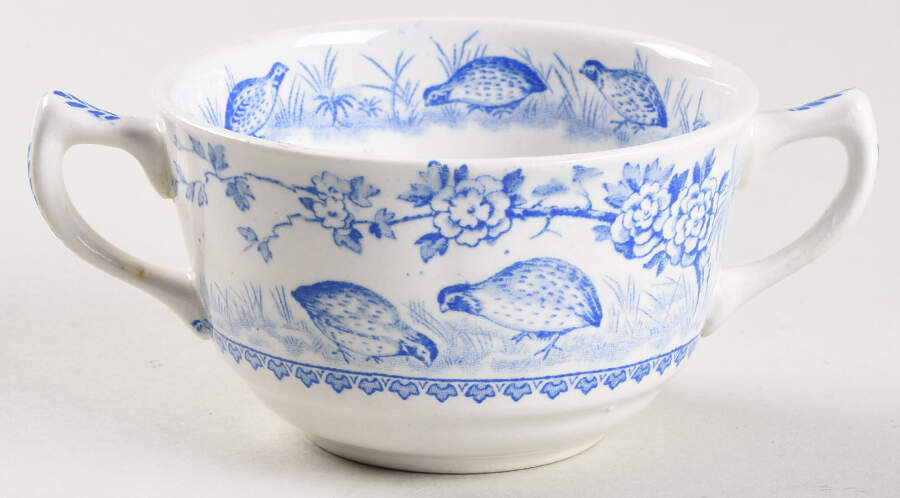Quail Blue (Round Quail Backstamp) Bouillon Cup by Furnivals-1