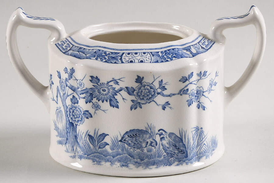 Quail Blue (Round Quail Backstamp) Sugar Bowl No Lid by Furnivals-1