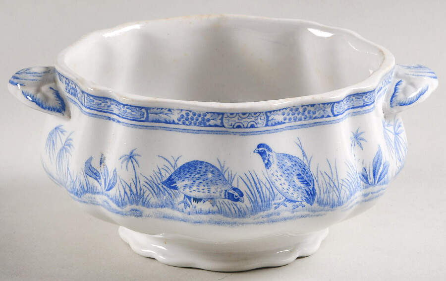 Quail Blue (Round Quail Backstamp) Tureen No Lid by Furnivals-1