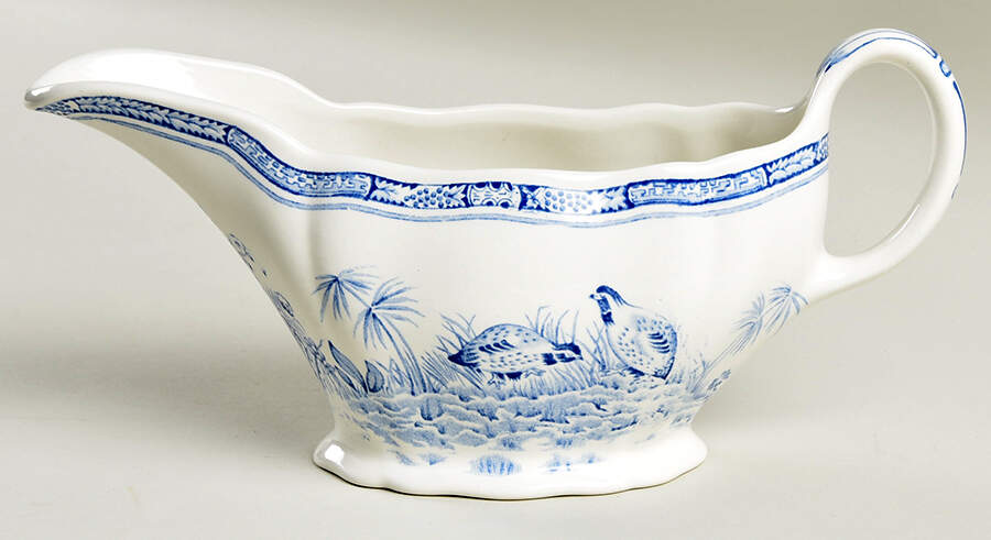 Quail Blue (Round Quail Backstamp) Gravy Boat by Furnivals-1
