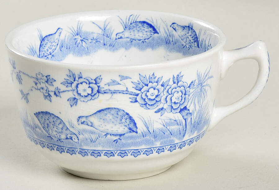 Quail Blue (Round Quail Backstamp) Flat Cup by Furnivals-1