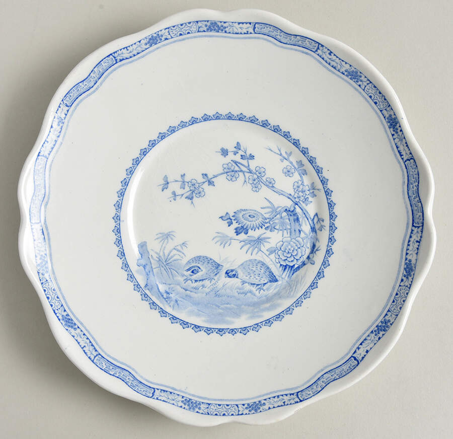 Quail Blue (Round Quail Backstamp) Round Gravy Boat Underplate by Furnivals-1