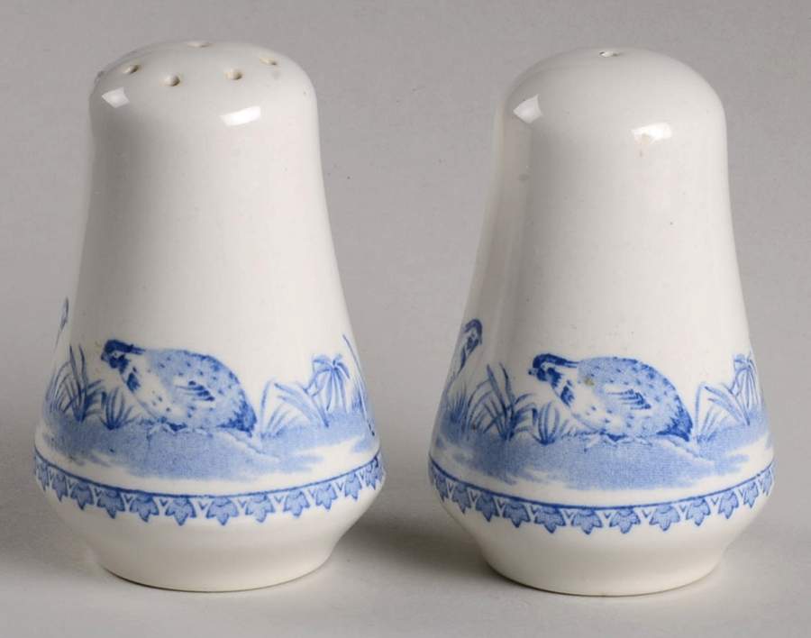 Quail Blue (Round Quail Backstamp) Salt & Pepper Set by Furnivals-1