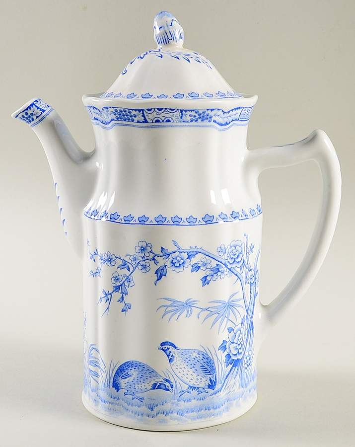 Quail Blue (Round Quail Backstamp) Small Coffee Pot & Lid by Furnivals-1