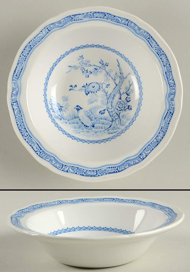 Quail Blue (Round Quail Backstamp) Rim Cereal Bowl by Furnivals-1