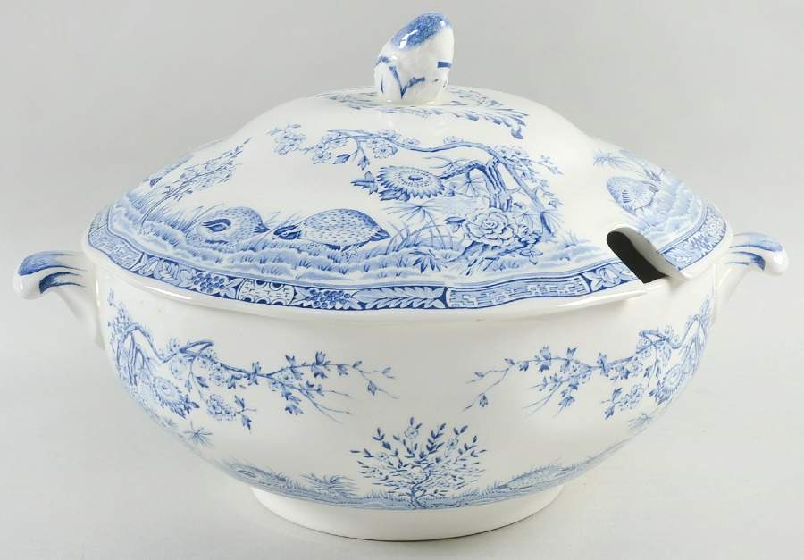 Quail Blue (Round Quail Backstamp) Tureen & Lid by Furnivals-1